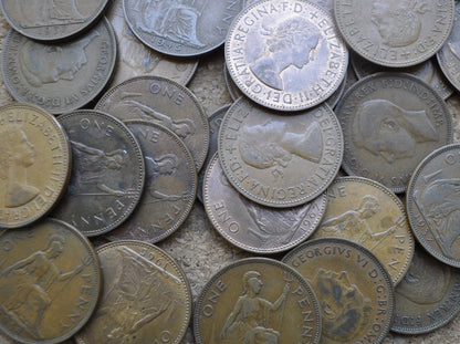 UK Pennies Large Cents 1937-1967 - Choose By Date, mixed conditions - 1930&#39;s, 1940&#39;s, 1950&#39;s 1960&#39;s UK Shillings Queen Elizabeth, George VI