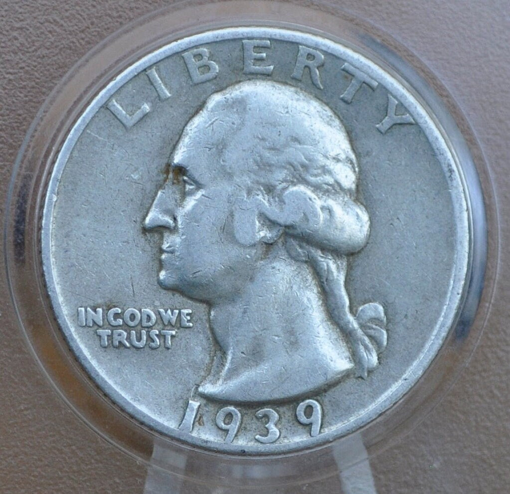 1939-S Washington Quarter - F-VF Grades - San Francisco Mint - 1939S Washington / 1939 S Washington - Silver Quarter - WWII Era Coin