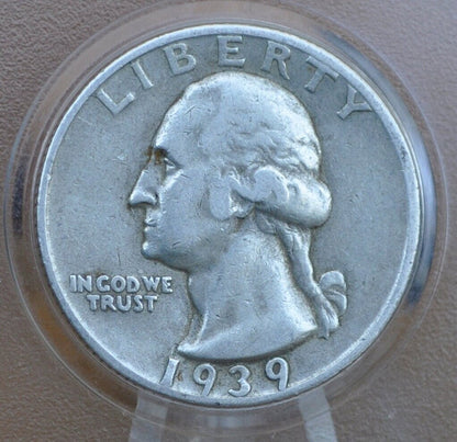 1939-S Washington Quarter - F-VF Grades - San Francisco Mint - 1939S Washington / 1939 S Washington - Silver Quarter - WWII Era Coin