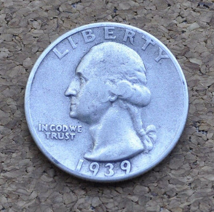 1939-S Washington Quarter - F-VF Grades - San Francisco Mint - 1939S Washington / 1939 S Washington - Silver Quarter - WWII Era Coin