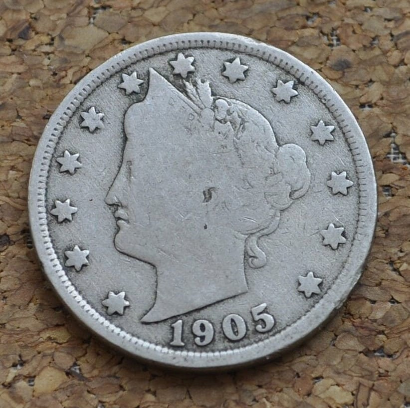 1905 V Nickel - 1905 Liberty Head Nickel - VG (Very Good) Condition - Liberty Nickel - 1905 Nickel Barber Design - Collectible, Jewelry