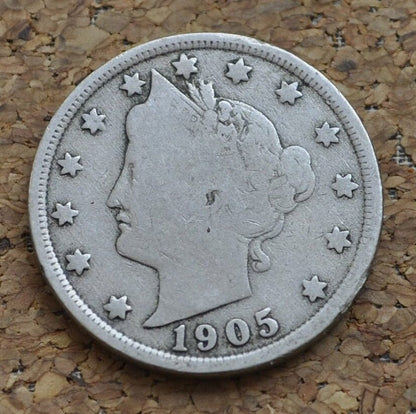 1905 V Nickel - 1905 Liberty Head Nickel - VG (Very Good) Condition - Liberty Nickel - 1905 Nickel Barber Design - Collectible, Jewelry