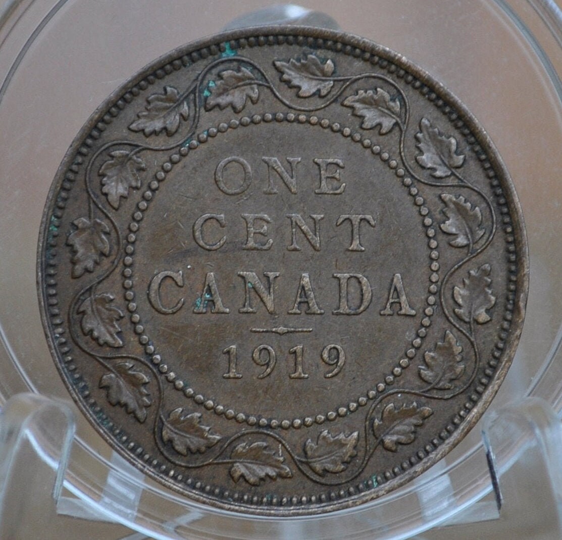 1919 Canadian One Cent - XF (Extremely Fine) Grade / Condition - King George V - One Cent Canada 1919 Large Cent - 1919 Large Penny