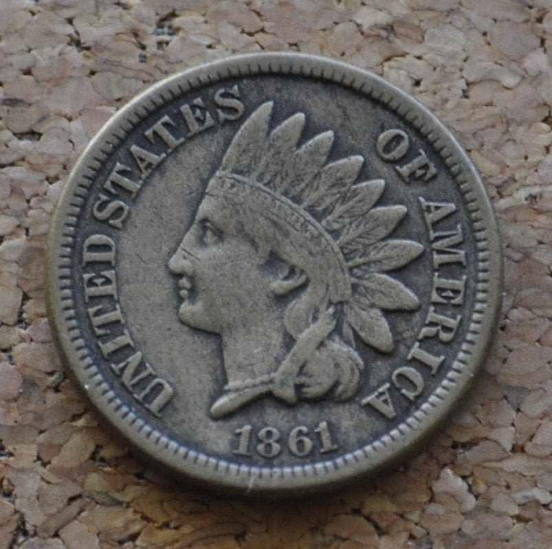 1861 Indian Head Penny - F-XF (Fine to Extremely Fine) Grades; Choose by Grade - 1861 Cent One Cent US 1861 - Better Date, Harder to Find