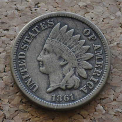 1861 Indian Head Penny - F-XF (Fine to Extremely Fine) Grades; Choose by Grade - 1861 Cent One Cent US 1861 - Better Date, Harder to Find