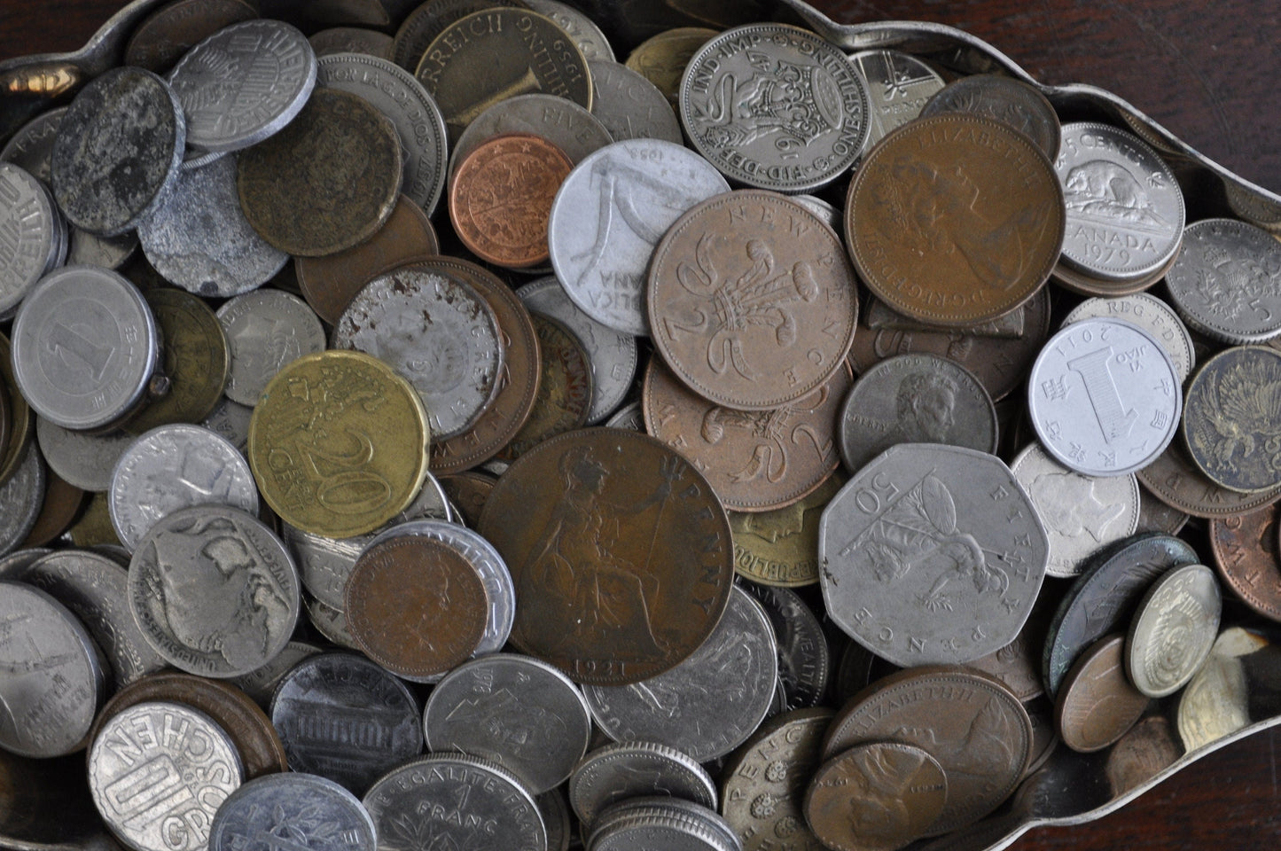 Coins & Tokens by the Pound - Americas, Europe, Asia, Africa - US Coins and Many others - Buffalo Nickels, Farthings, Pence, Pound, Penny