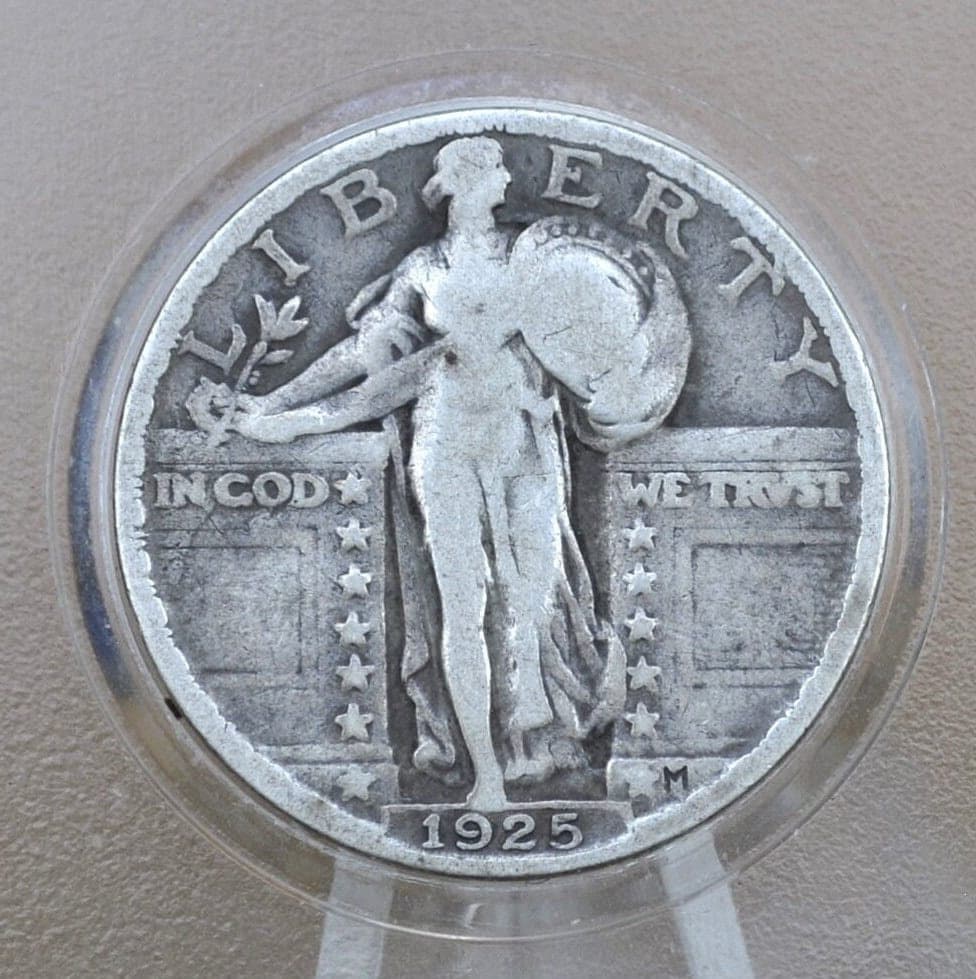 1925 Standing Liberty Silver Quarter - G-VG (Good to Very Good) Grade / Condition - Silver Coin 1925 Liberty Quarter 1925