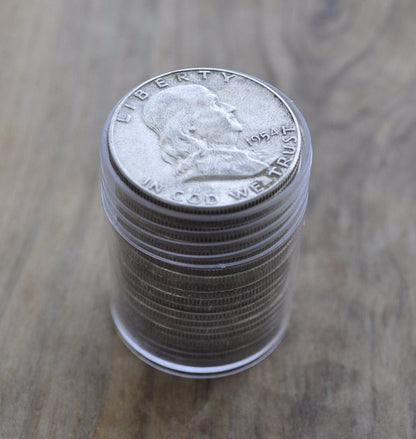 Full Roll of Franklin Half Dollars - Mixed Grades - 20 Silver Half Dollars - 1940s, 1950's, 1960's Ben Franklin Silver Half Dollar