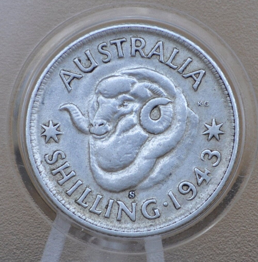 1943 Australia Silver Shilling 1943 One Shilling - Very Fine - King George VI - 1 Shilling 1943 Silver Australian Silver Shilling