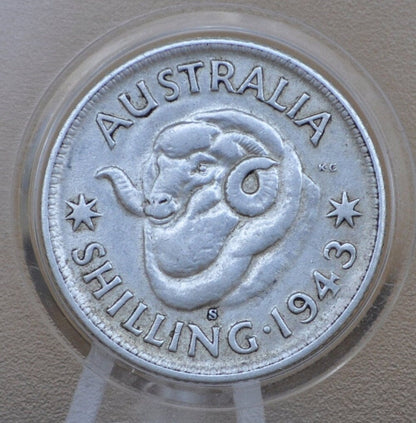 1943 Australia Silver Shilling 1943 One Shilling - Very Fine - King George VI - 1 Shilling 1943 Silver Australian Silver Shilling