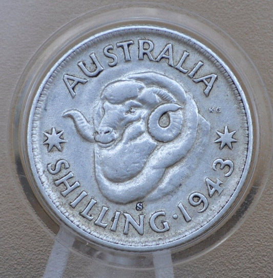 1943 Australia Silver Shilling 1943 One Shilling - Very Fine - King George VI - 1 Shilling 1943 Silver Australian Silver Shilling