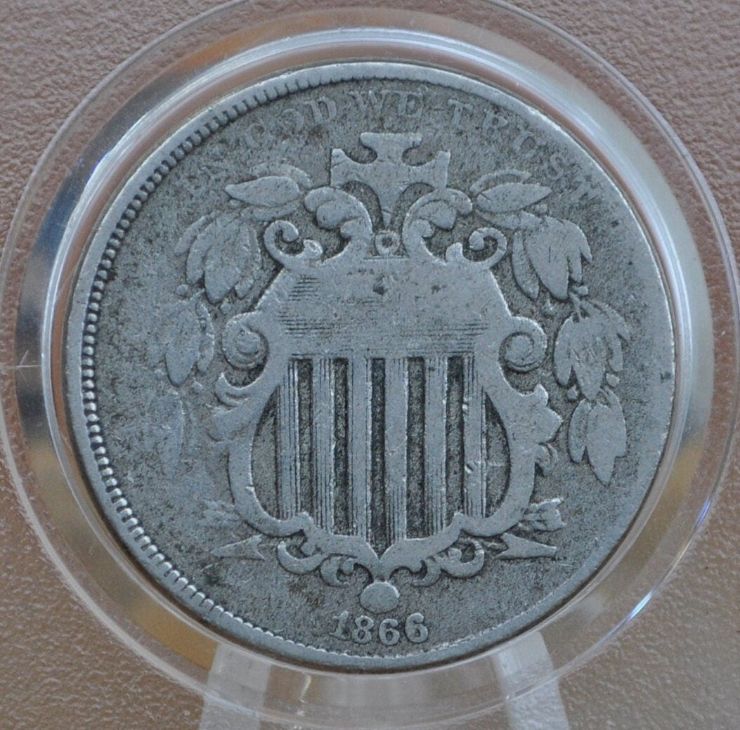 1866 Shield Nickel With Rays - VG-F (Very Good to Fine) Condition - 1866 Nickel - Shield Type Nickel 1800&#39;s - Shield Nickels