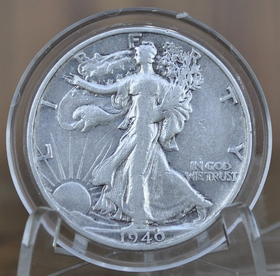 1940-S Walking Liberty Silver Half Dollar - F (Fine) Grade / Condition - Philadelphia Mint - 1940 S, 1940 P Liberty Walking as Pictured