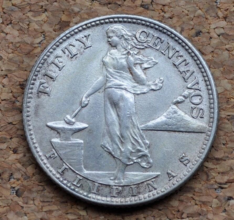 1944-S Silver Philippines 50 Centavos - XF (Extremely Fine) Condition - 1944 S Silver Fifty Centavos - Wartime - San Francisco Mint