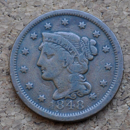 1848 Braided Hair Large Cent - Choose by Grade VG-VF - 1848 Coronet Cent - 1848 US Large Cent - Braided Hair 1839 to 1857