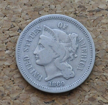 1869 Three Cent Nickel US Coin - Choose by Grade / Condition - Civil War Era - 3 Cent Nickel 1869
