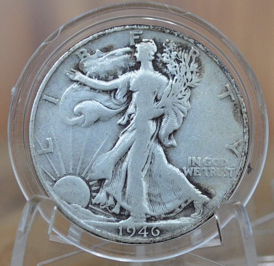 1946-D Walking Liberty Silver Half Dollar - F (Fine) Grade - Denver Mint - WWII Era Coin - 1946D / 1946 D WLH