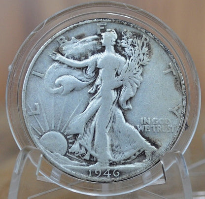 1946-D Walking Liberty Silver Half Dollar - F (Fine) Grade - Denver Mint - WWII Era Coin - 1946D / 1946 D WLH