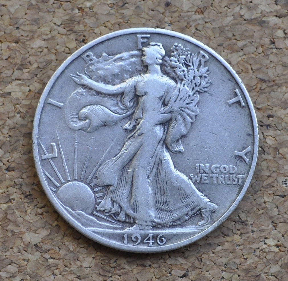 1946-D Walking Liberty Silver Half Dollar - F (Fine) Grade - Denver Mint - WWII Era Coin - 1946D / 1946 D WLH