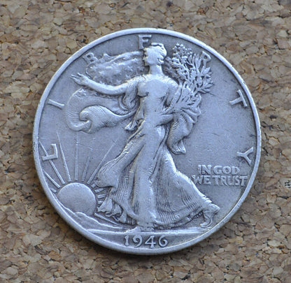 1946-D Walking Liberty Silver Half Dollar - F (Fine) Grade - Denver Mint - WWII Era Coin - 1946D / 1946 D WLH