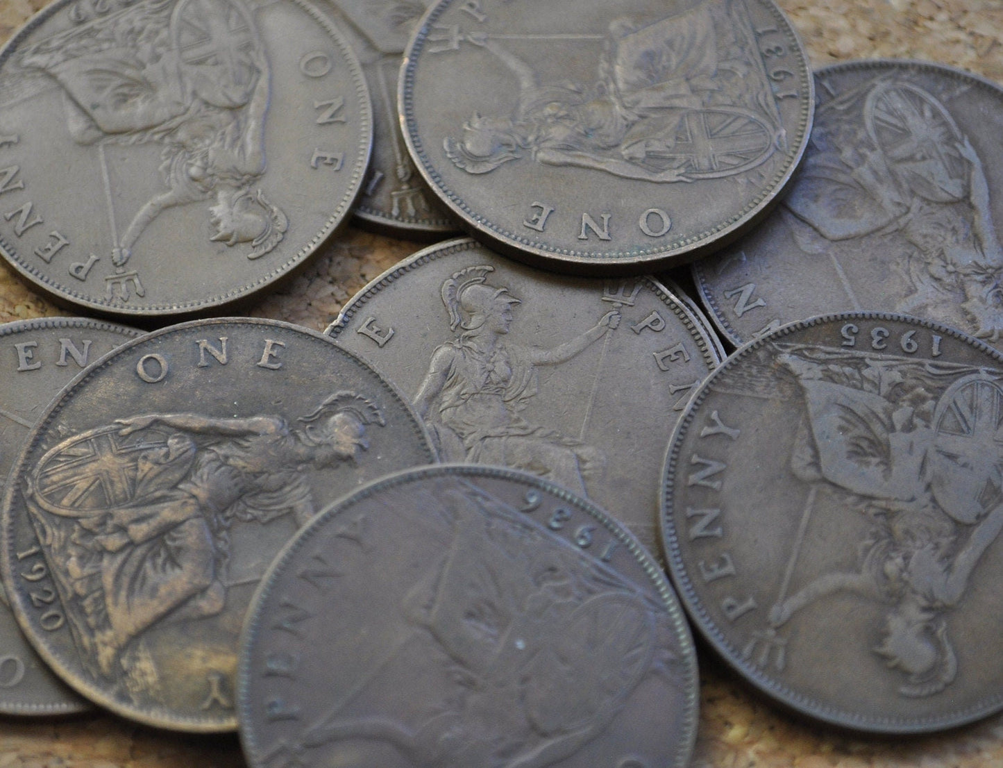 UK Pennies 1900-1936 - Choose By Date and Grade - Great Britain Penny 10s 1920s and 1930s Penny - 10s 1920, 1921, 1929, 1930,& More