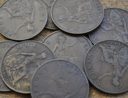 UK Pennies 1900-1936 - Choose By Date and Grade - Great Britain Penny 10s 1920s and 1930s Penny - 10s 1920, 1921, 1929, 1930,& More