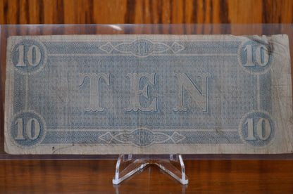 1864 Confederate States of America Ten Dollar Bill - Civil War Issue Banknote - Confederate 10 Dollar Bill - Richmond VA, T-68 / CS-68