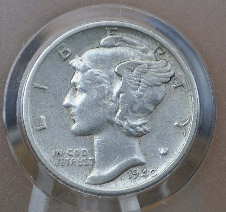 1940 Mercury Silver Dime PDS -Choose by Mint: P,D,S- XF-AU (Extremely Fine +) Grade - 1940S Silver Dime 1940D Winged Liberty Dime 1940P Dime