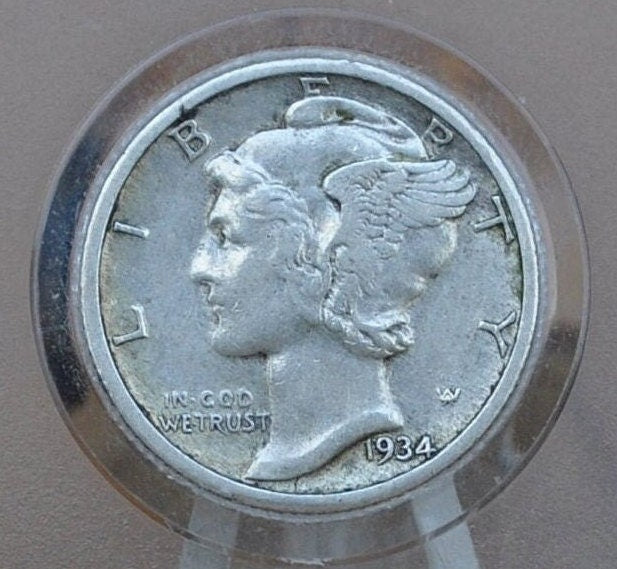1934 Mercury Dime - F to VF (Fine to Very Fine) Condition - Philadelphia Mint - 1934-P Mercury Dime - Winged Liberty Head Silver Dime 1934