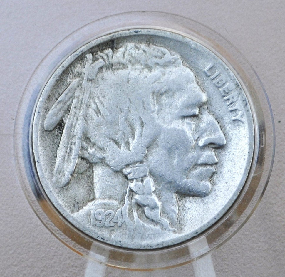 1924-D Buffalo Nickel - Fine+ (Fine15-VF20) Grade / Condition; Lower Mintage Date - Denver Mint 1924 Nickel Indian Head Nickel 1924 D