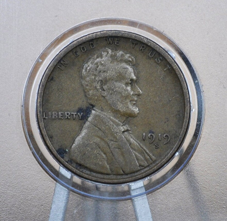 1919 S Wheat Penny - VF to EF condition, Great Detail - WWI Era Coin - San Francisco Mint - 1919 S Wheat Cent - 1919 S Penny - 1919 S Cent