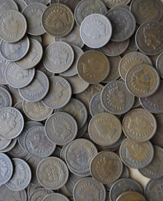 Roll of 50 Indian Head Pennies - 1880s-1900s - Circulated Grades - Indian Head Penny Bulk Lot Indian Heads - Great For a Collection!