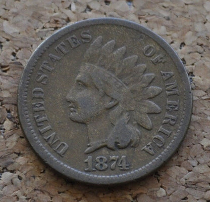 1874 Indian Head Penny - VG-XF (Fine to Extremely Fine) Condition / Grade - Choose by Grade - Great Date; perfect for collections- 1874 Cent