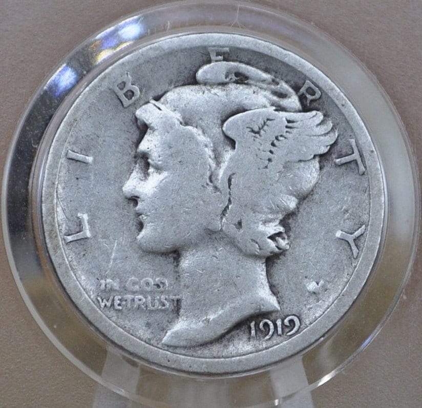 1919 Mercury Silver Dime - G-VG (Good to Very Good) Grade / Condition - Philadelphia Mint - 1919 P Winged Liberty Head Silver Dime 1919 P