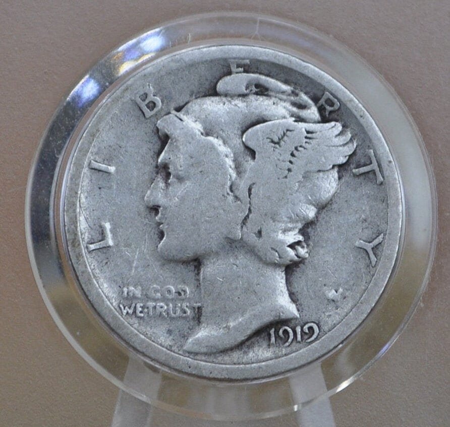1919 Mercury Silver Dime - G-VG (Good to Very Good) Grade / Condition - Philadelphia Mint - 1919 P Winged Liberty Head Silver Dime 1919 P