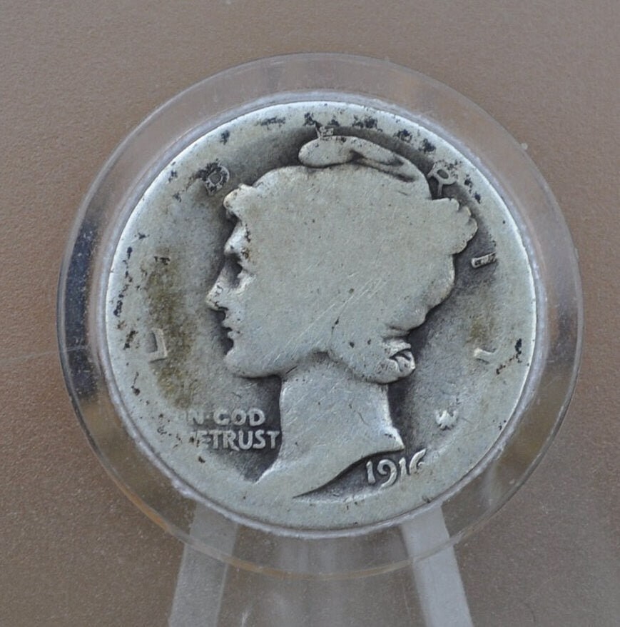 1916-S Mercury Silver Dime - G (Good) - San Francisco Mint - 1916 S Winged Liberty Head Silver Dime Mercury 1916S