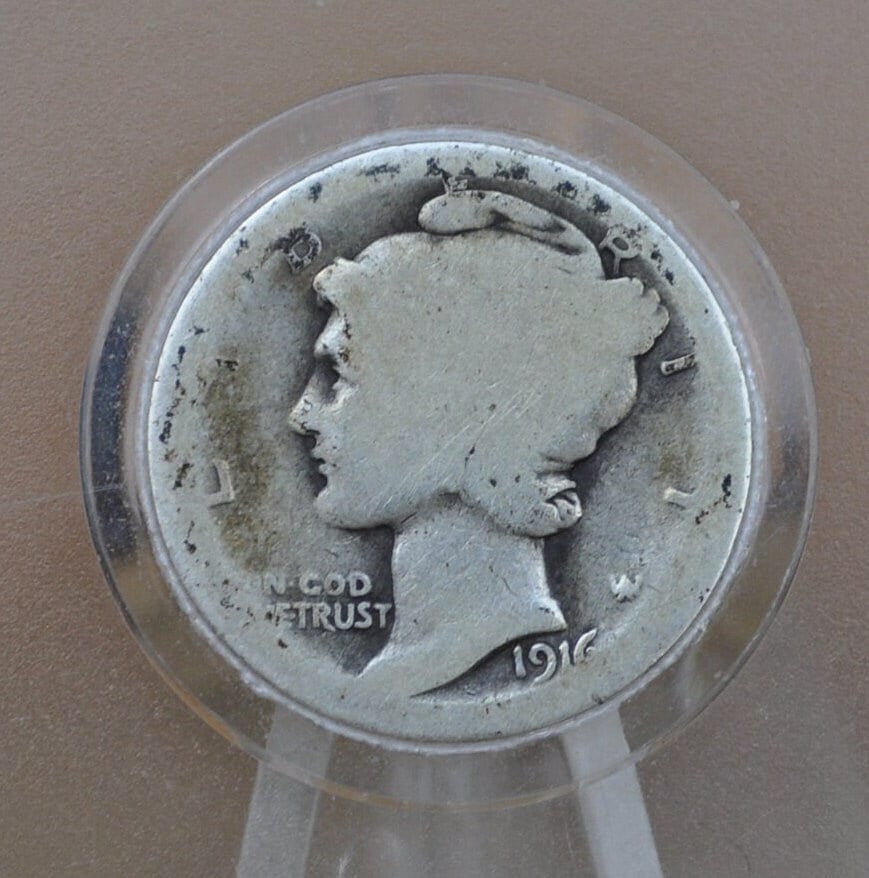 1916-S Mercury Silver Dime - G (Good) - San Francisco Mint - 1916 S Winged Liberty Head Silver Dime Mercury 1916S