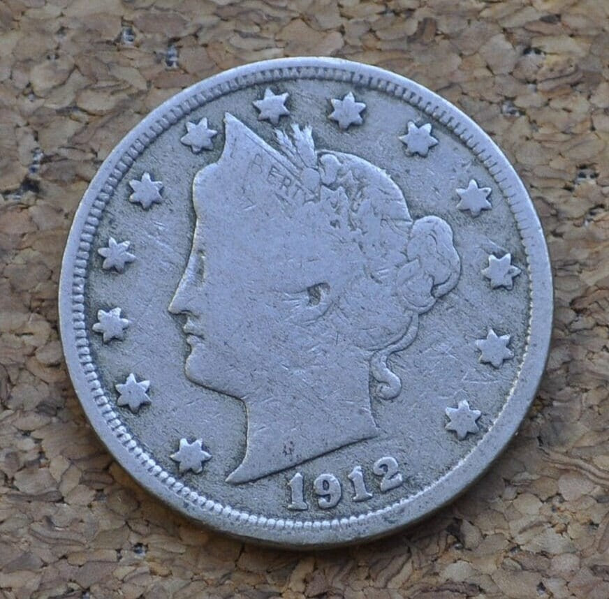 1912 Liberty Head Nickel 1912 V Nickel - VG (Very Good) - Liberty Nickel - Barber Design - 1912 Nickel - Collectible, Great for Jewelry