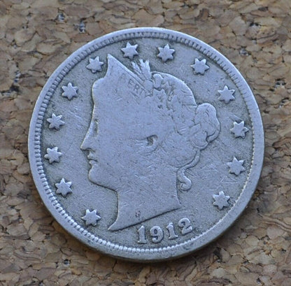 1912 Liberty Head Nickel 1912 V Nickel - VG (Very Good) - Liberty Nickel - Barber Design - 1912 Nickel - Collectible, Great for Jewelry