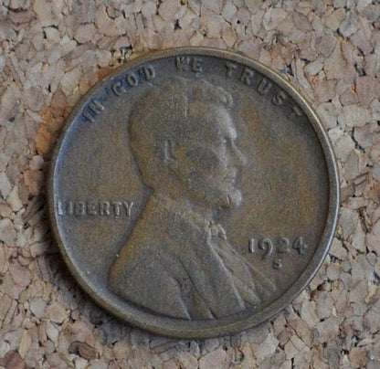 1924-S Wheat Penny - F To Vf (Fine To Very Fine) Grade / Condition - San Francisco Mint - 1924 S Wheat Ear Cent