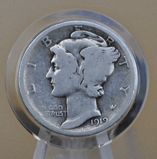 1919 D Mercury Silver Dime - G (Good) Condition - Denver Mint - 1919 D Winged Liberty Head Dime - Silver Dime 1919D