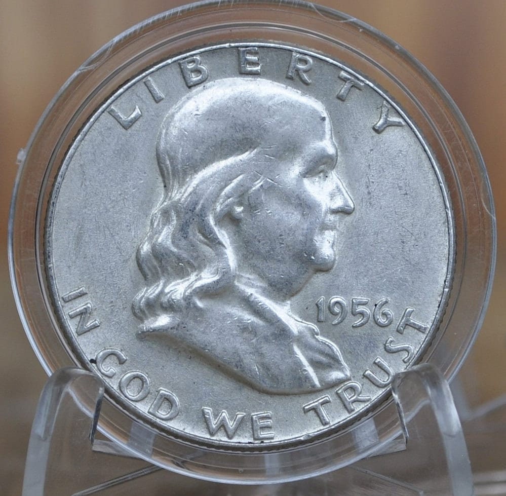 1956 Franklin Half Dollar- XF/AU (Extra Fine to About Uncirculated) - Good Date - 1956P Silver Half Dollar - Philadelphia Mint