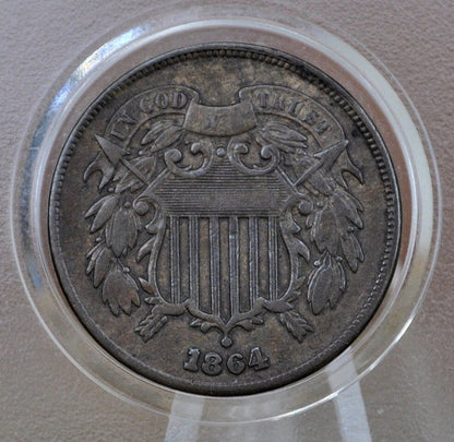 1864 Two Cent US Coin - G-XF (Good to Extremely Fine) Grade / Condition - Civil War Era Coin - 1864 US 2 Cent Coin 1864 Large Motto