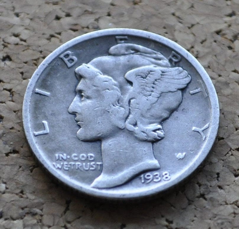 1938-D Mercury Dime - VF (Very Fine) Grade / Condition - Denver Mint - Silver Dime - 1938 D Winged Liberty Head