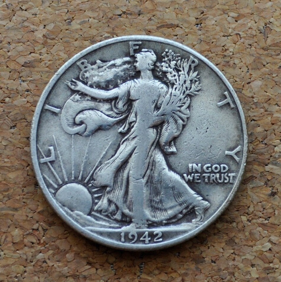 1942-D Walking Liberty Silver Half Dollar - F-VF (Fine to Very Fine) Grade / Condition - Denver Mint - 1942D, 1942 D Half Dollar