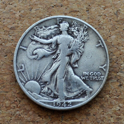 1942-D Walking Liberty Silver Half Dollar - F-VF (Fine to Very Fine) Grade / Condition - Denver Mint - 1942D, 1942 D Half Dollar