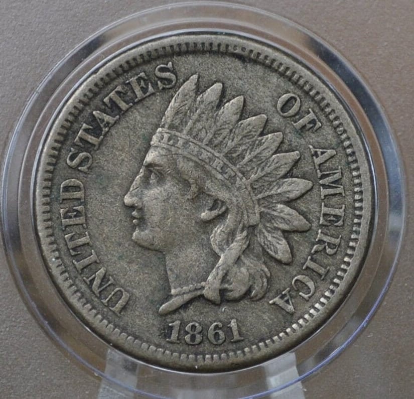 1861 Indian Head Penny - F-XF (Fine to Extremely Fine) Grades; Choose by Grade - 1861 Cent One Cent US 1861 - Better Date, Harder to Find