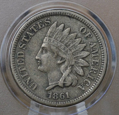 1861 Indian Head Penny - F-XF (Fine to Extremely Fine) Grades; Choose by Grade - 1861 Cent One Cent US 1861 - Better Date, Harder to Find