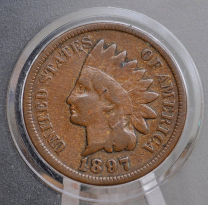 1897 Indian Head Penny - VG to F (Very Good to Fine) Condition - Good Date - Indian Head Cent 1897 - 1897 Penny