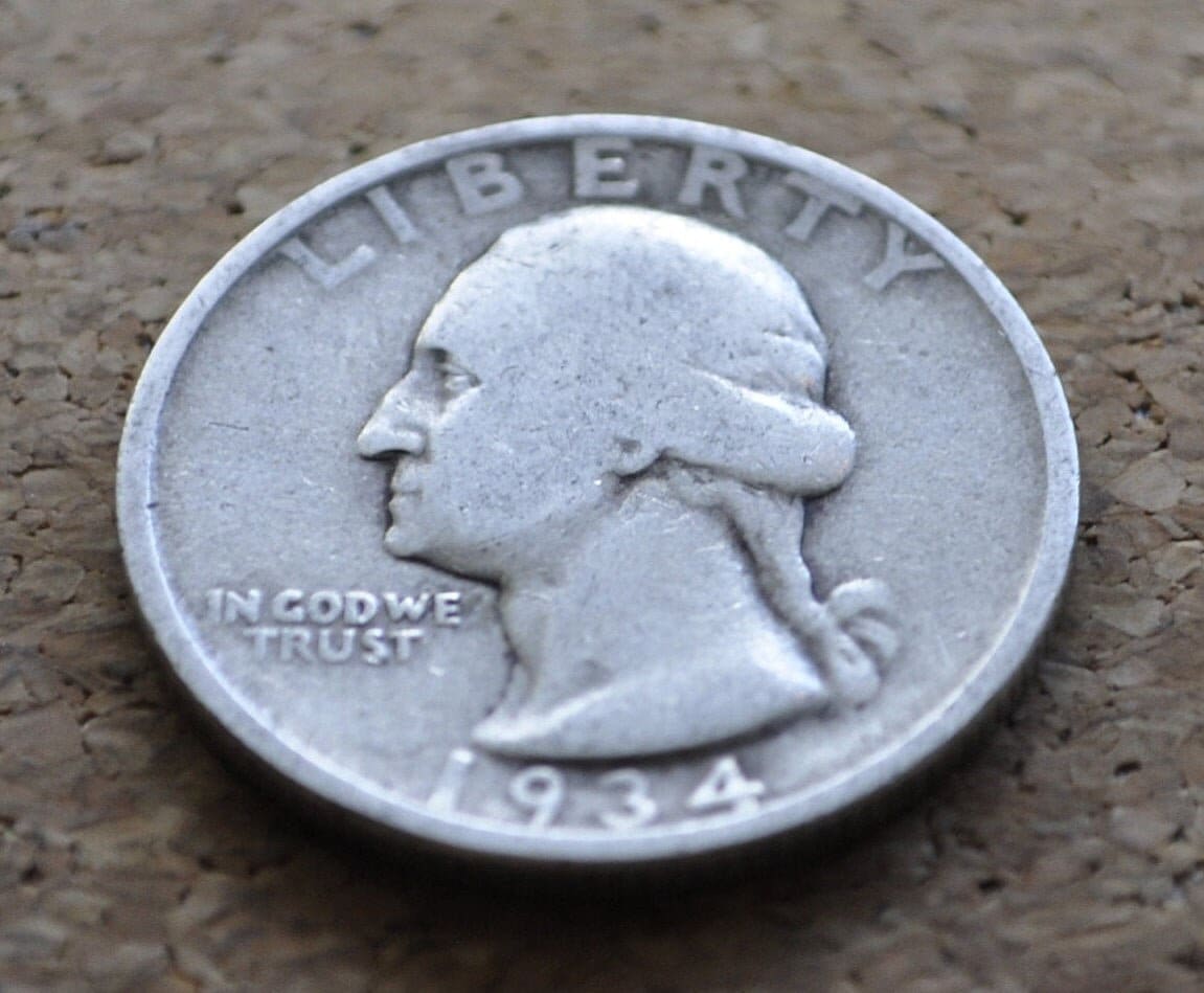 1934 Washington Silver Quarter - G-VF (Good to Very Fine) Choose by Grade Group - 1934 P Washington Quarter 1934 Silver Quarter 1934
